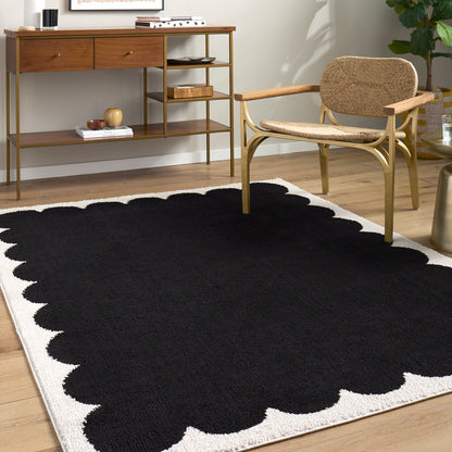 Fossay Black and Cream and Washable Modern Shaggy Rug