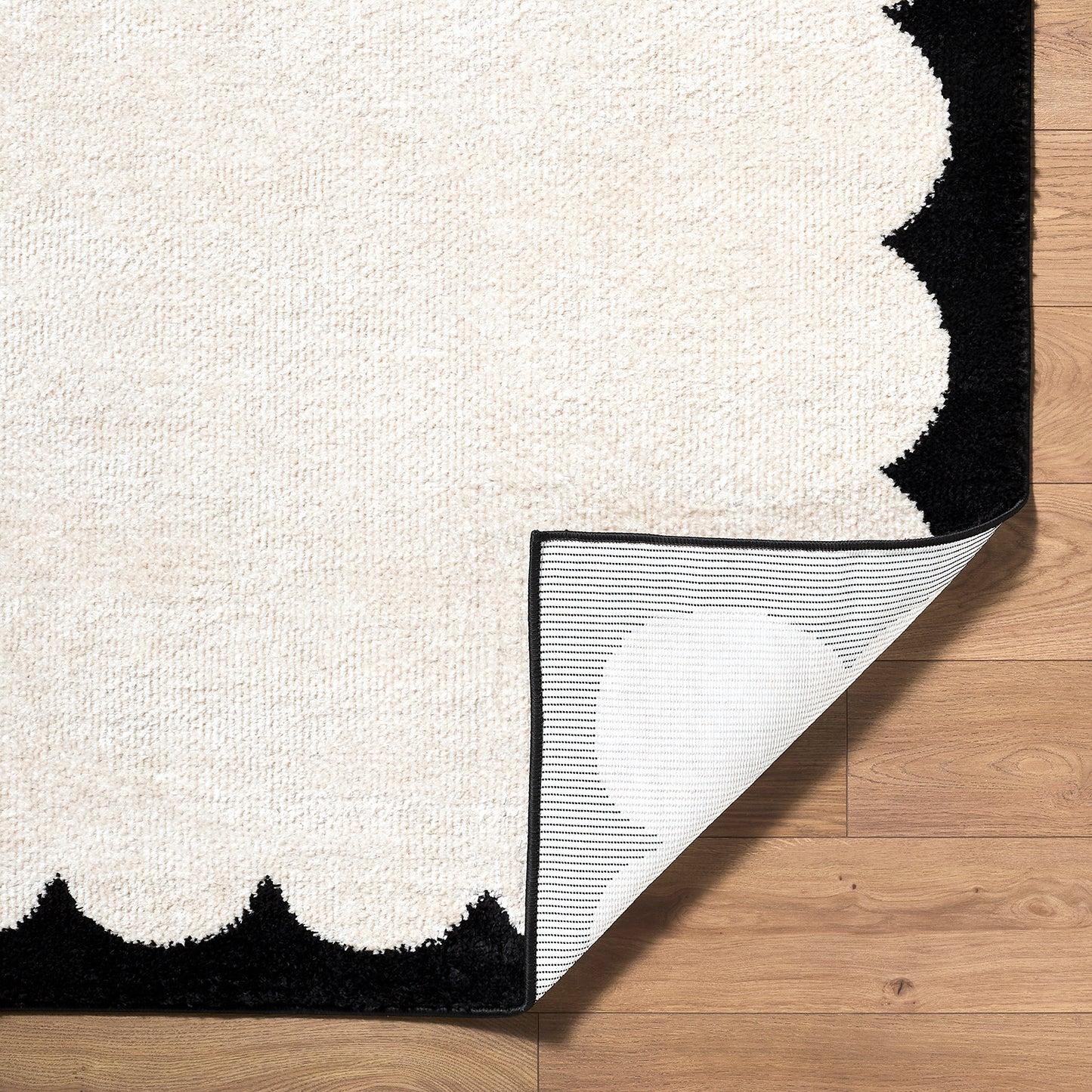 Fossay Cream and Black and Washable Modern Shaggy Rug