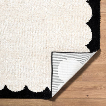 Fossay Cream and Black and Washable Modern Shaggy Rug