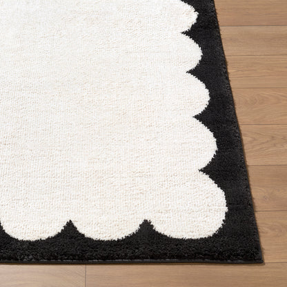 Fossay Cream and Black and Washable Modern Shaggy Rug