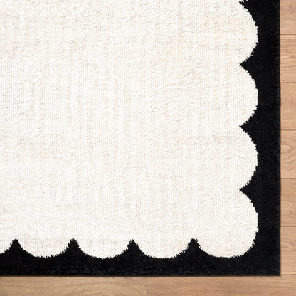 Fossay Cream and Black and Washable Modern Shaggy Rug