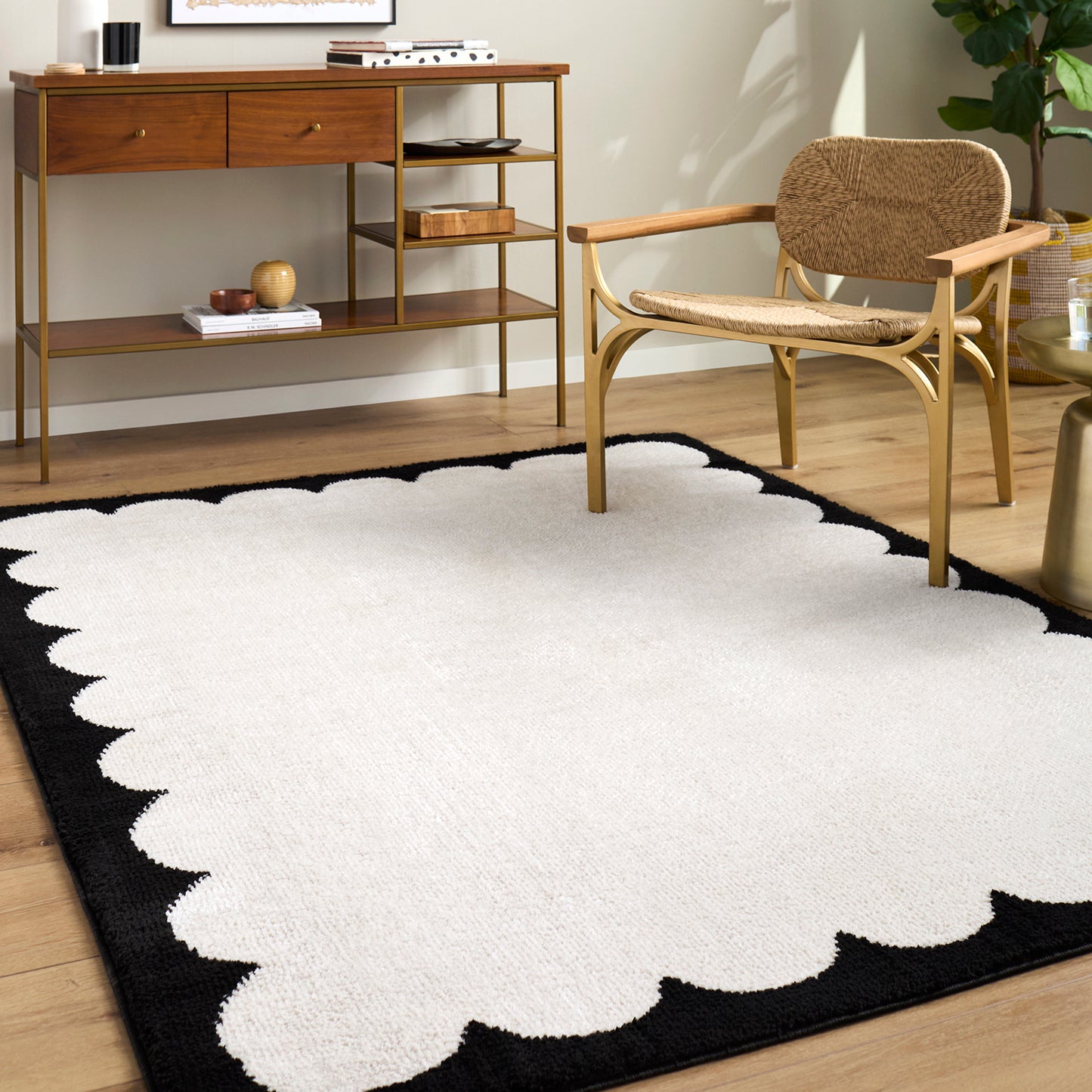 Fossay Cream and Black and Washable Modern Shaggy Rug