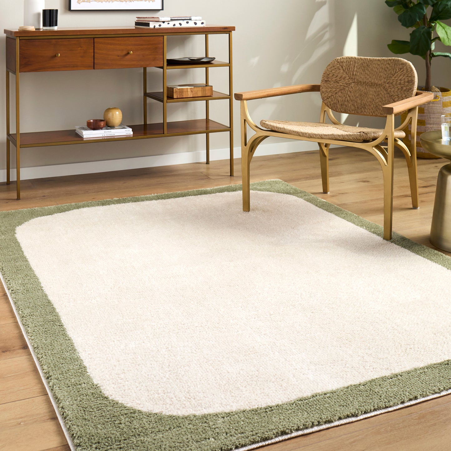 Fossay Cream and Black and Washable Modern Shaggy Rug
