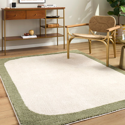 Fossay Cream and Black and Washable Modern Shaggy Rug