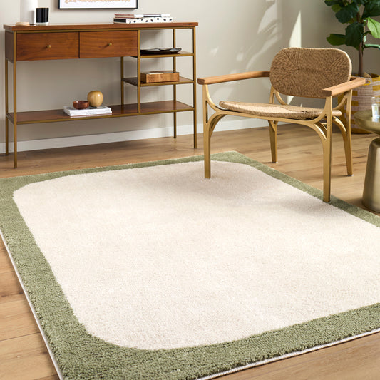 Fossay Cream and Black and Washable Modern Shaggy Rug