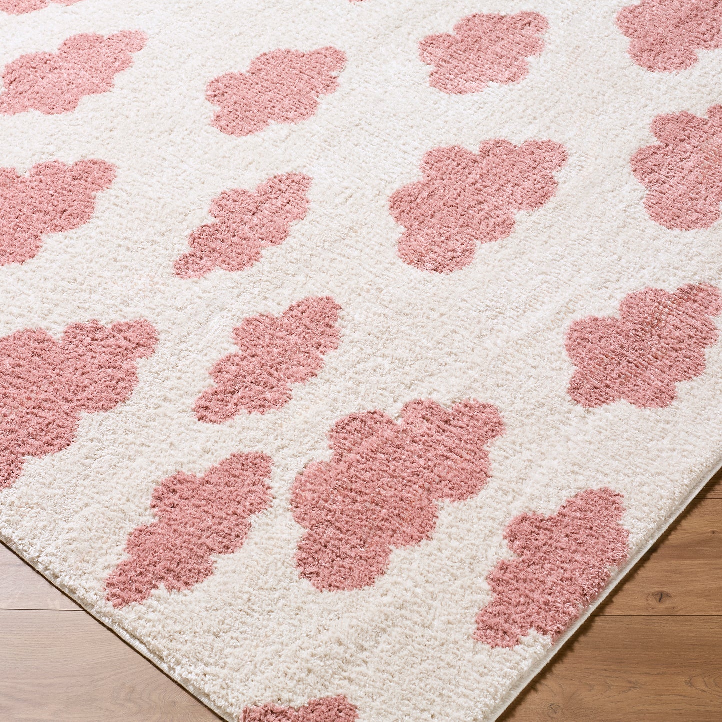 Fossay Cream and Pink Washable Modern Shaggy Rug