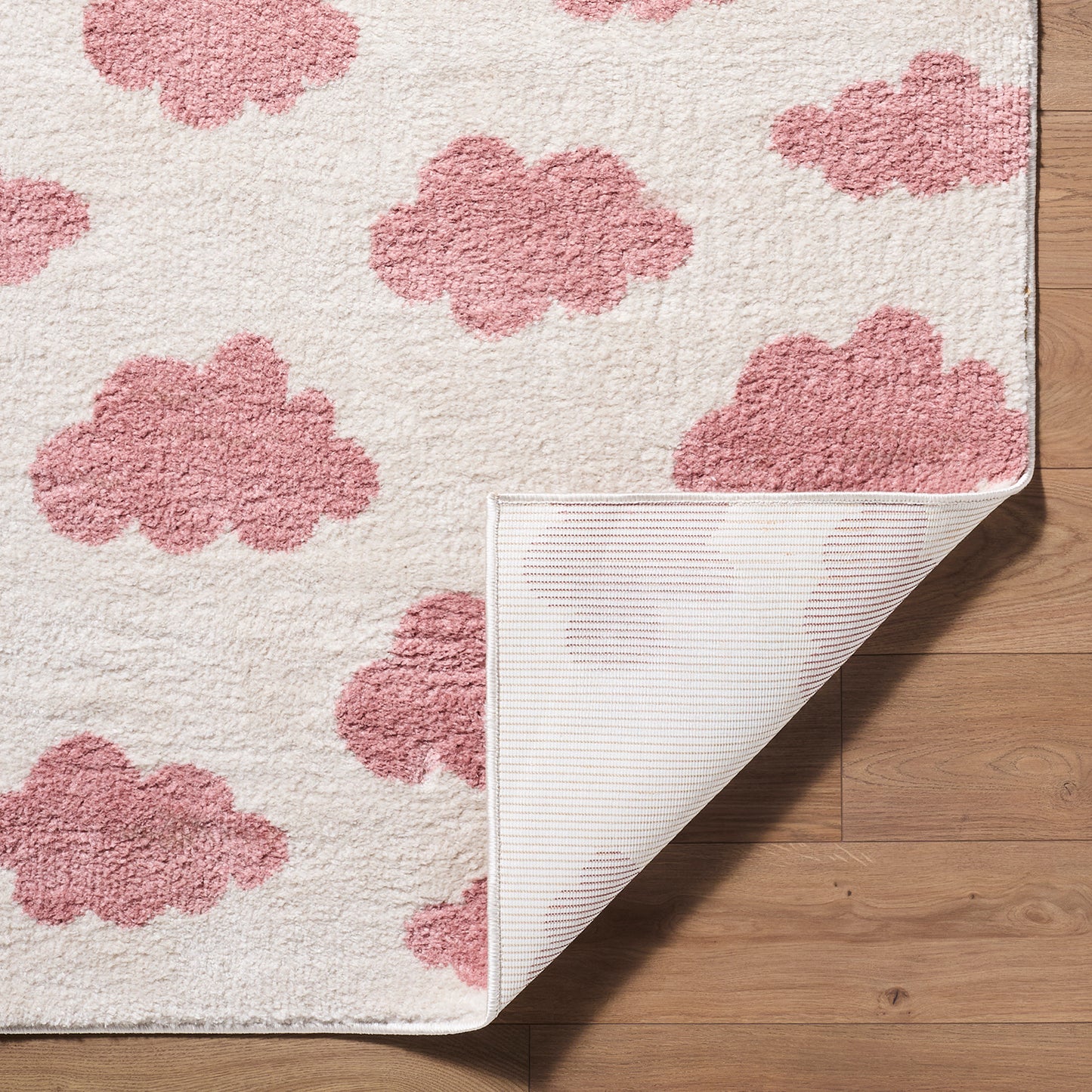 Fossay Cream and Pink Washable Modern Shaggy Rug