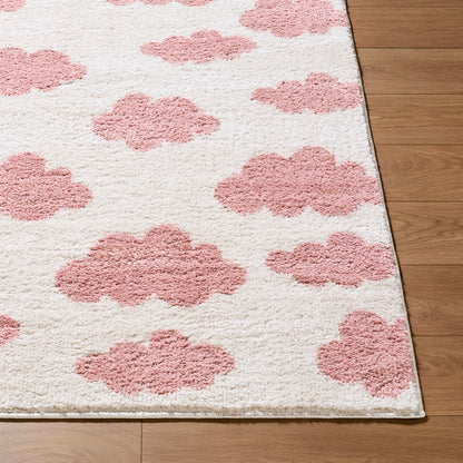Fossay Cream and Pink Washable Modern Shaggy Rug
