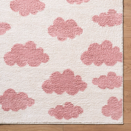 Fossay Cream and Pink Washable Modern Shaggy Rug