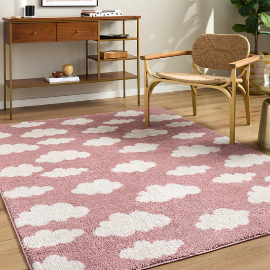 Fossay Pink and Cream Washable Modern Shaggy Rug Fossay