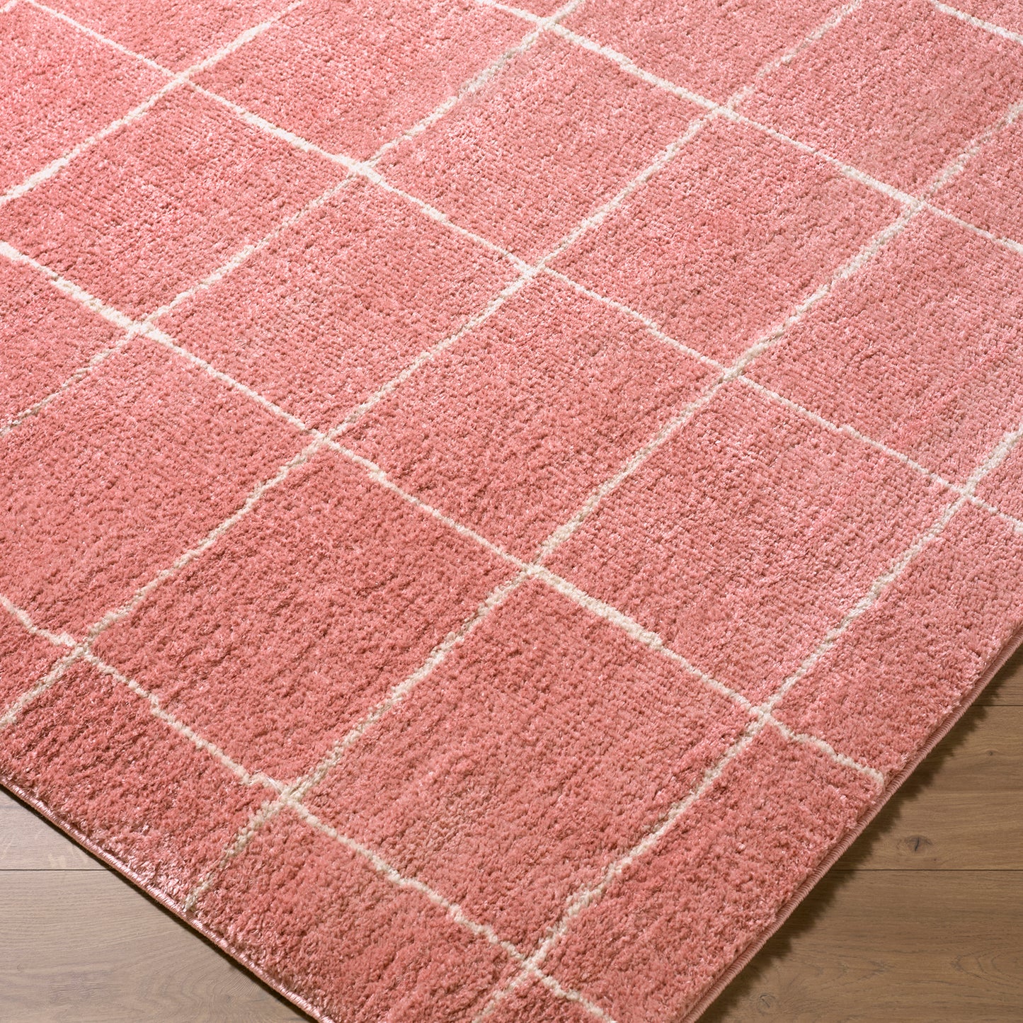 Fossay Pink and Cream Washable Modern Shaggy Rug Fossay