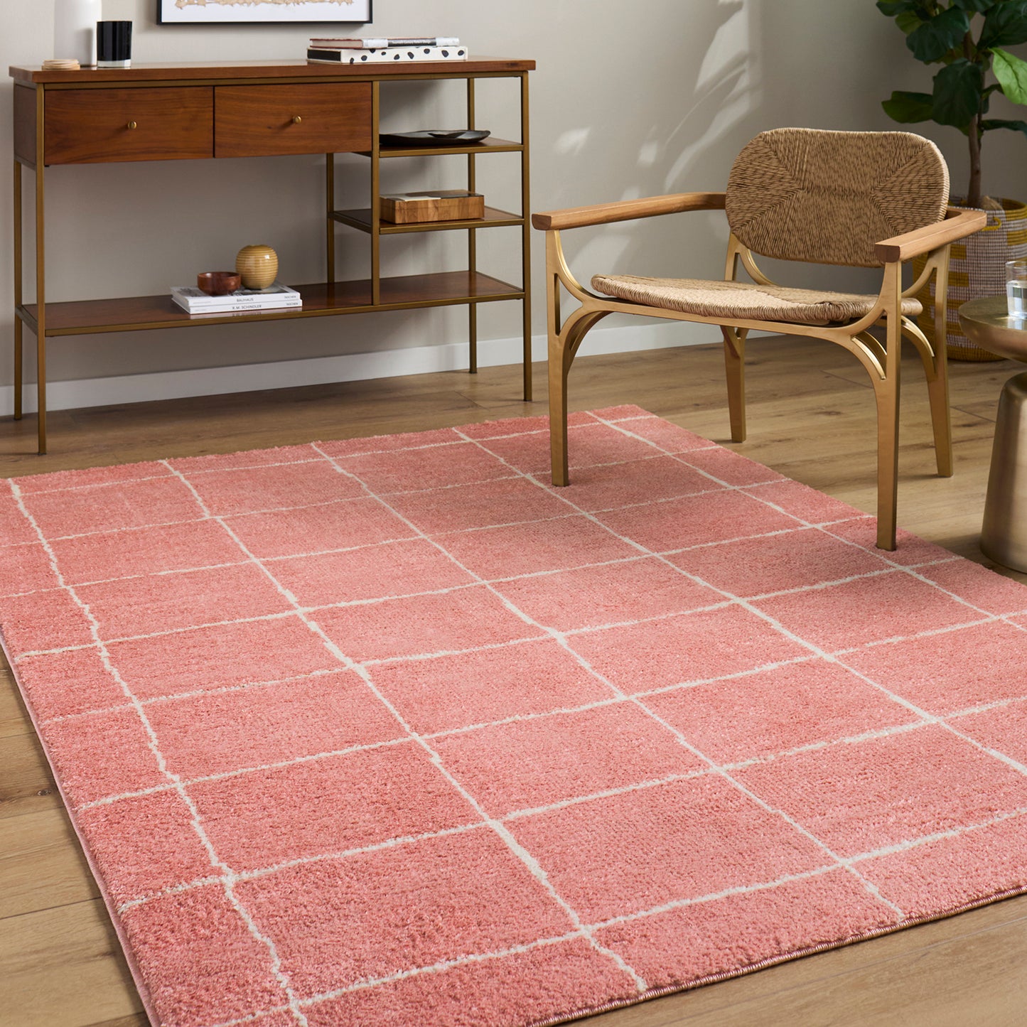 Fossay Pink and Cream Washable Modern Shaggy Rug Fossay