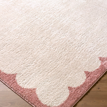 Fossay Cream and Pink Washable Modern Shaggy Rug