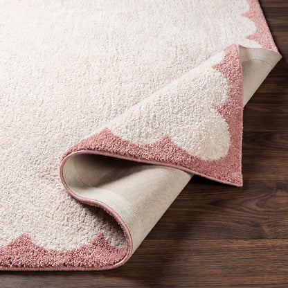 Fossay Cream and Pink Washable Modern Shaggy Rug