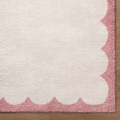 Fossay Cream and Pink Washable Modern Shaggy Rug