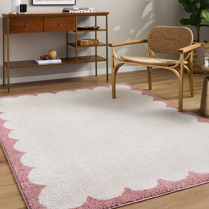 Fossay Cream and Pink Washable Modern Shaggy Rug