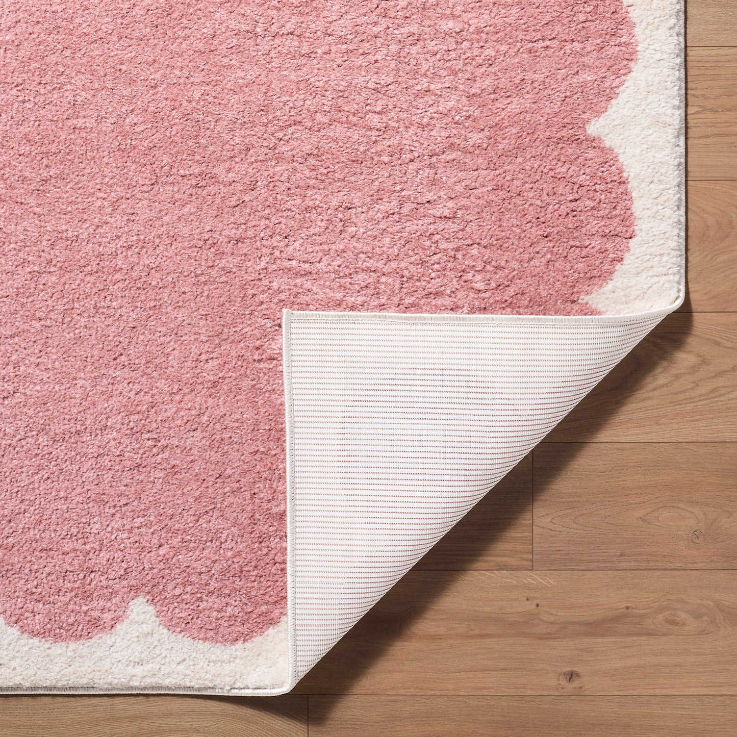 Fossay Pink and Cream Washable Modern Shaggy Rug Fossay