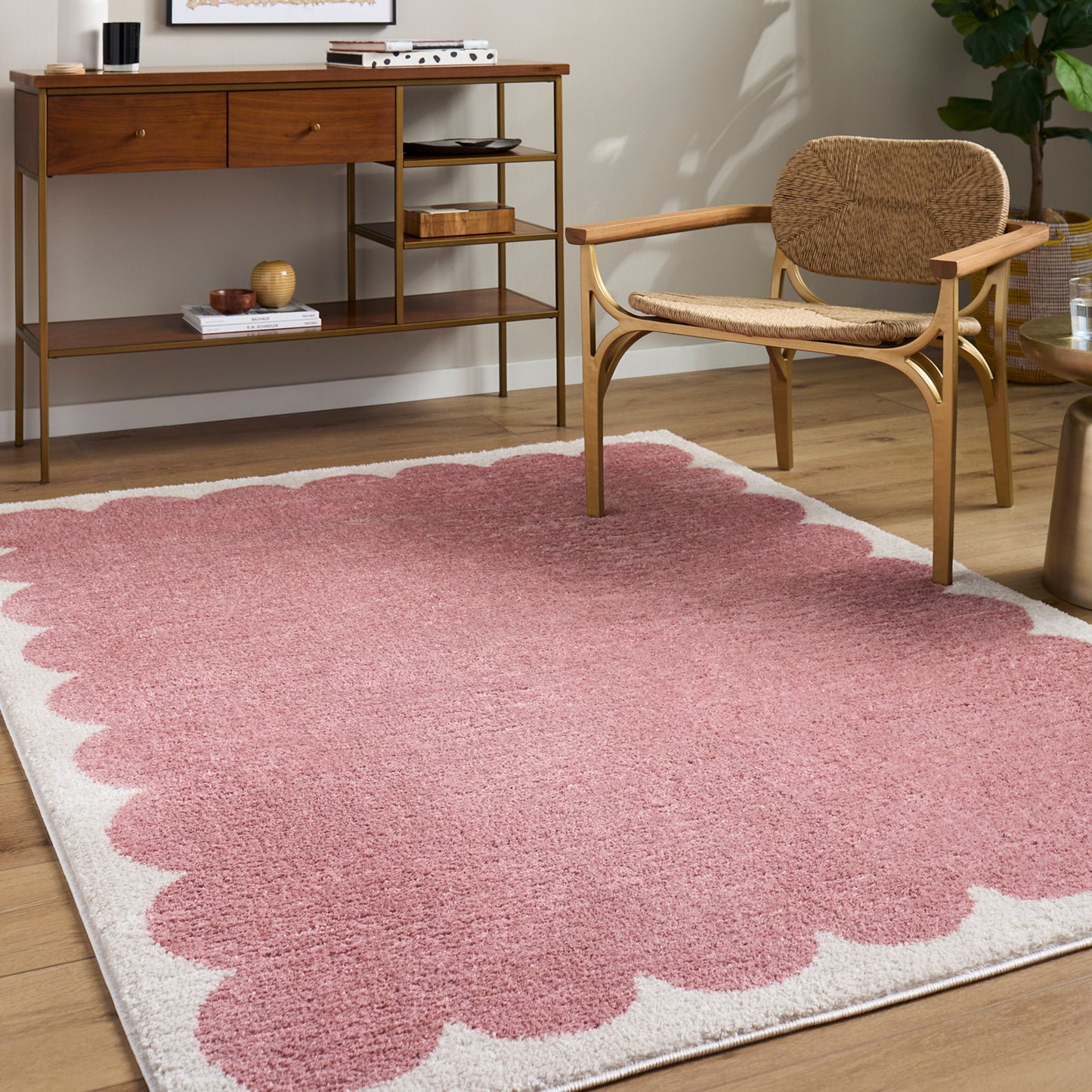 Fossay Pink and Cream Washable Modern Shaggy Rug Fossay