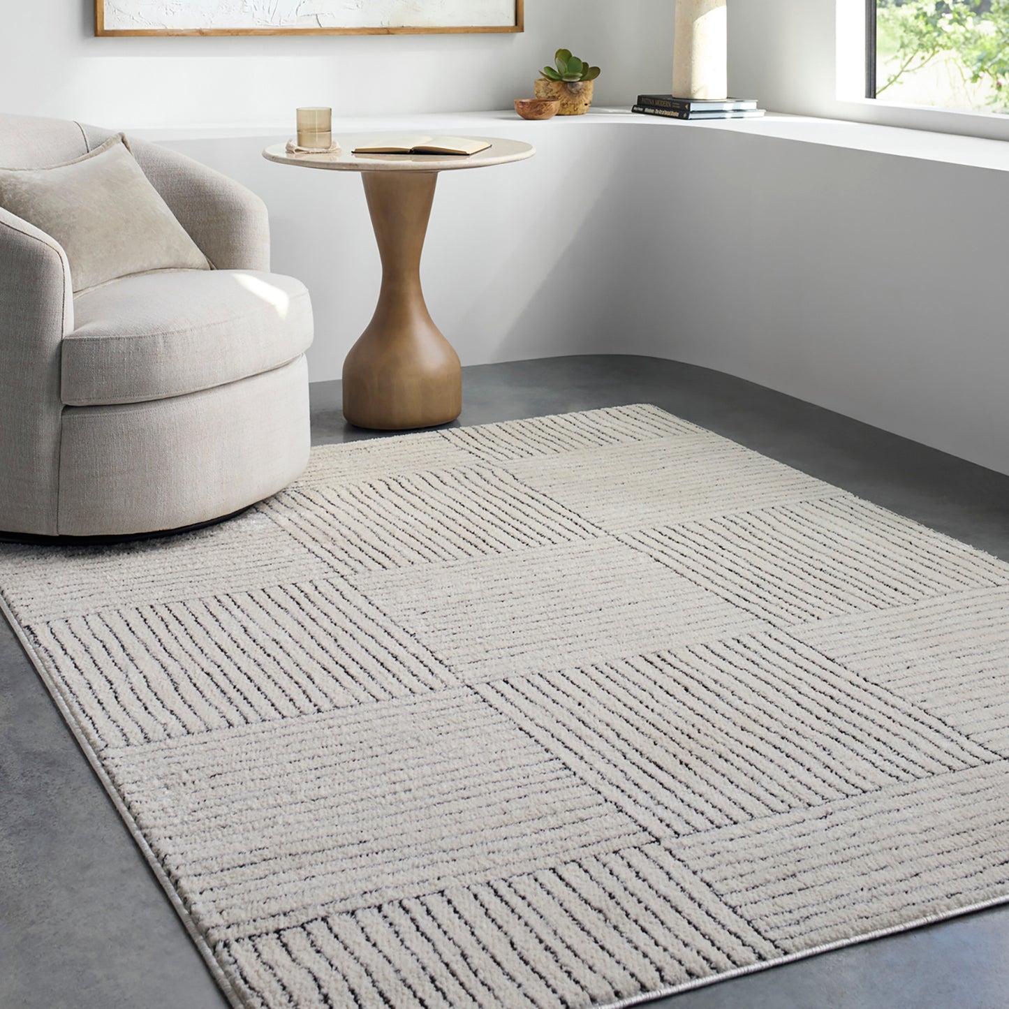 Architect I by Galey Alix Cream Modern Graphic High Pile Rug