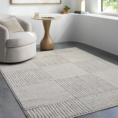 Architect I by Galey Alix Cream Modern Graphic High Pile Rug