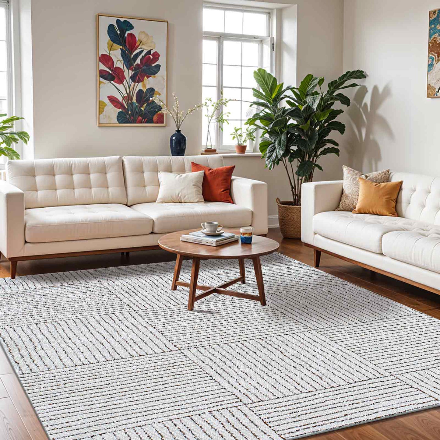 Architect II by Galey Alix Cream Modern Graphic High Pile Rug