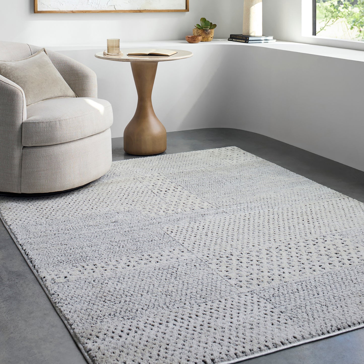 Architect III by Galey Alix Black and Cream Geometric Modern Graphic High Pile Rug
