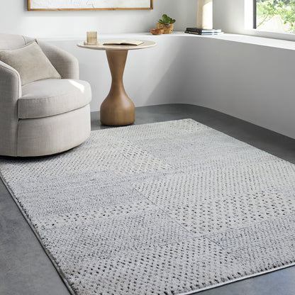 Architect III by Galey Alix Black and Cream Geometric Modern Graphic High Pile Rug