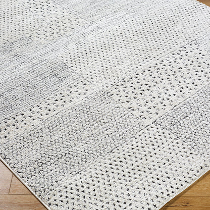Architect III by Galey Alix Black and Cream Geometric Modern Graphic High Pile Rug