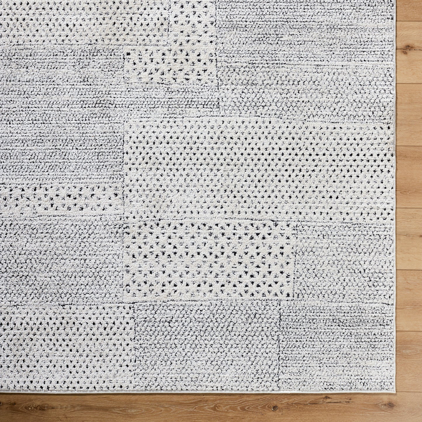 Architect III by Galey Alix Black and Cream Geometric Modern Graphic High Pile Rug