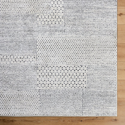 Architect III by Galey Alix Black and Cream Geometric Modern Graphic High Pile Rug