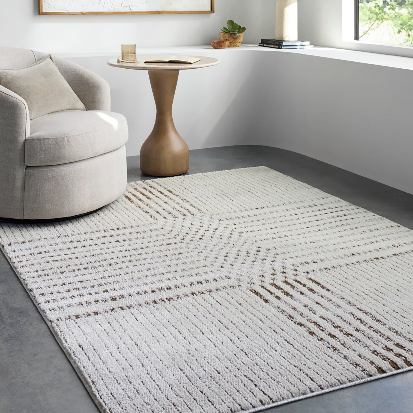 Architect IV by Galey Alix Cream Modern Graphic High Pile Rug