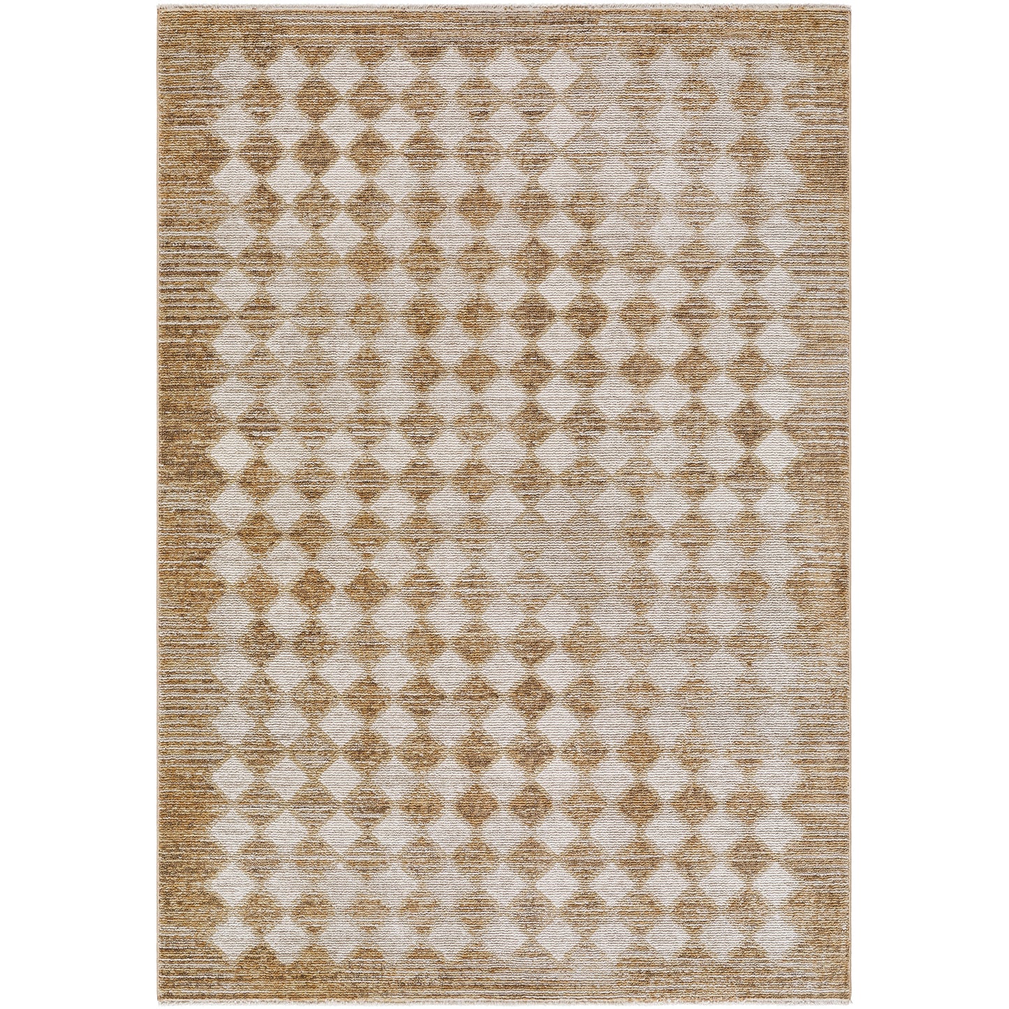 Myrtle Avenue V by Galey Alix Brown and Grey Geometric Diamond Fringe Rug