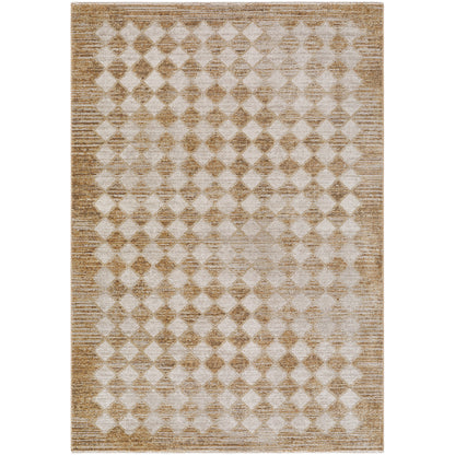 Myrtle Avenue V by Galey Alix Brown and Grey Geometric Diamond Fringe Rug