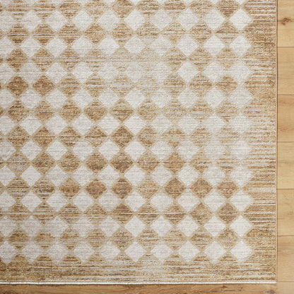 Myrtle Avenue V by Galey Alix Brown and Grey Geometric Diamond Fringe Rug