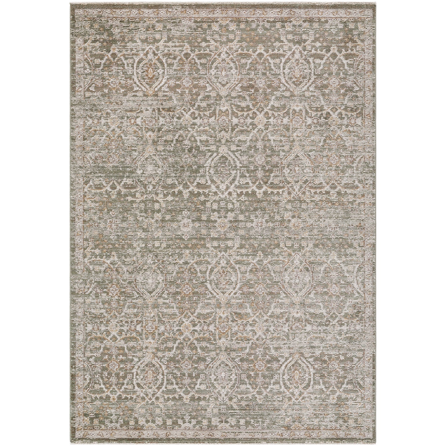 Myrtle Avenue VI by Galey Alix Green Vintage Boho Fringe Rug