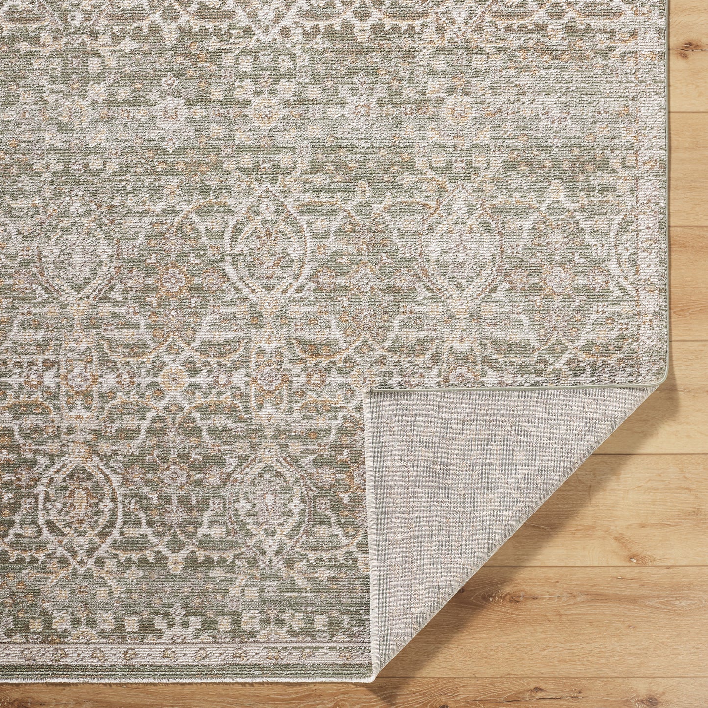 Myrtle Avenue VI by Galey Alix Green Vintage Boho Fringe Rug