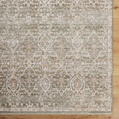 Myrtle Avenue VI by Galey Alix Green Vintage Boho Fringe Rug