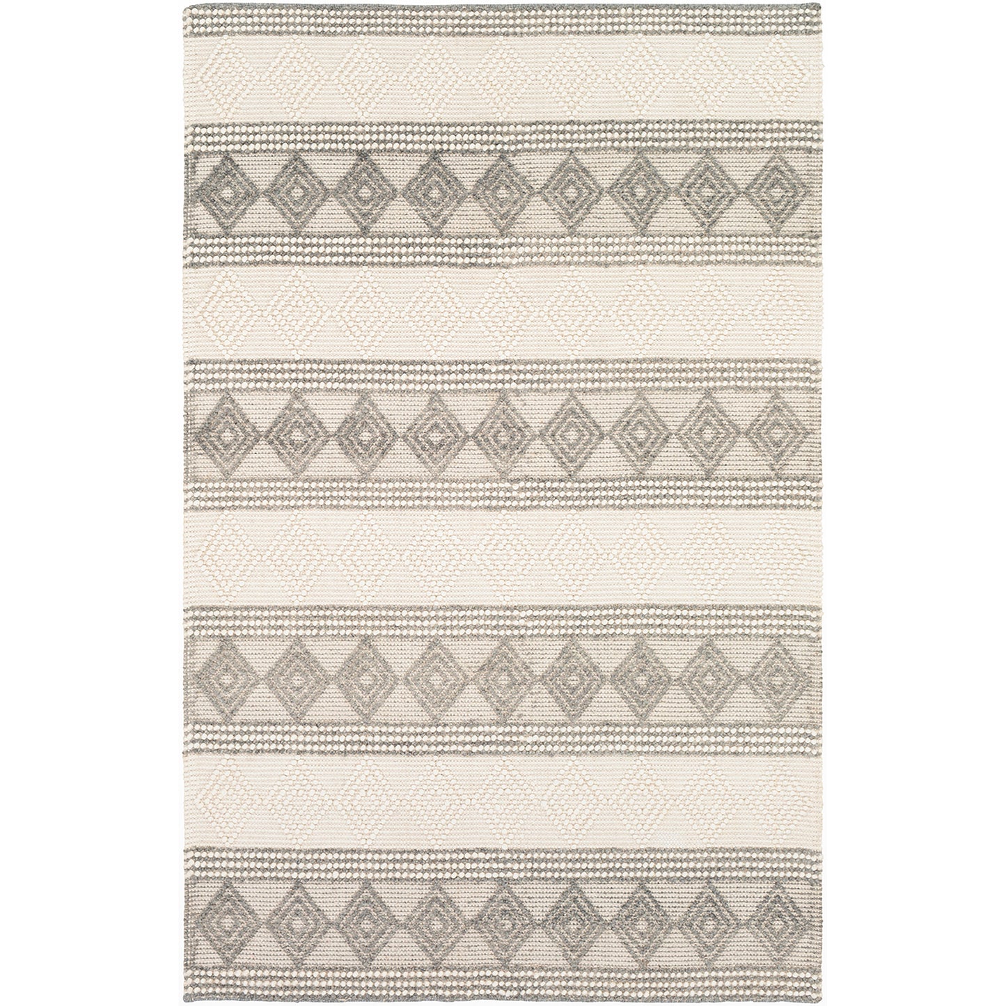 Hygge Cottage Grey and Cream Geometric Wool Mix Hand Woven Rug