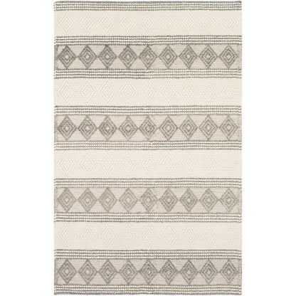 Hygge Cottage Grey and Cream Geometric Wool Mix Hand Woven Rug