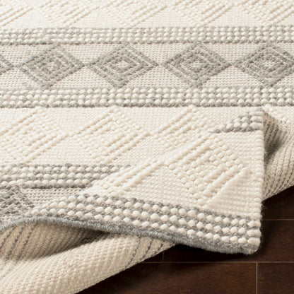 Hygge Cottage Grey and Cream Geometric Wool Mix Hand Woven Rug
