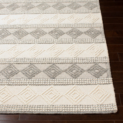 Hygge Cottage Grey and Cream Geometric Wool Mix Hand Woven Rug