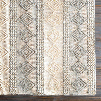 Hygge Cottage Grey and Cream Geometric Wool Mix Hand Woven Rug
