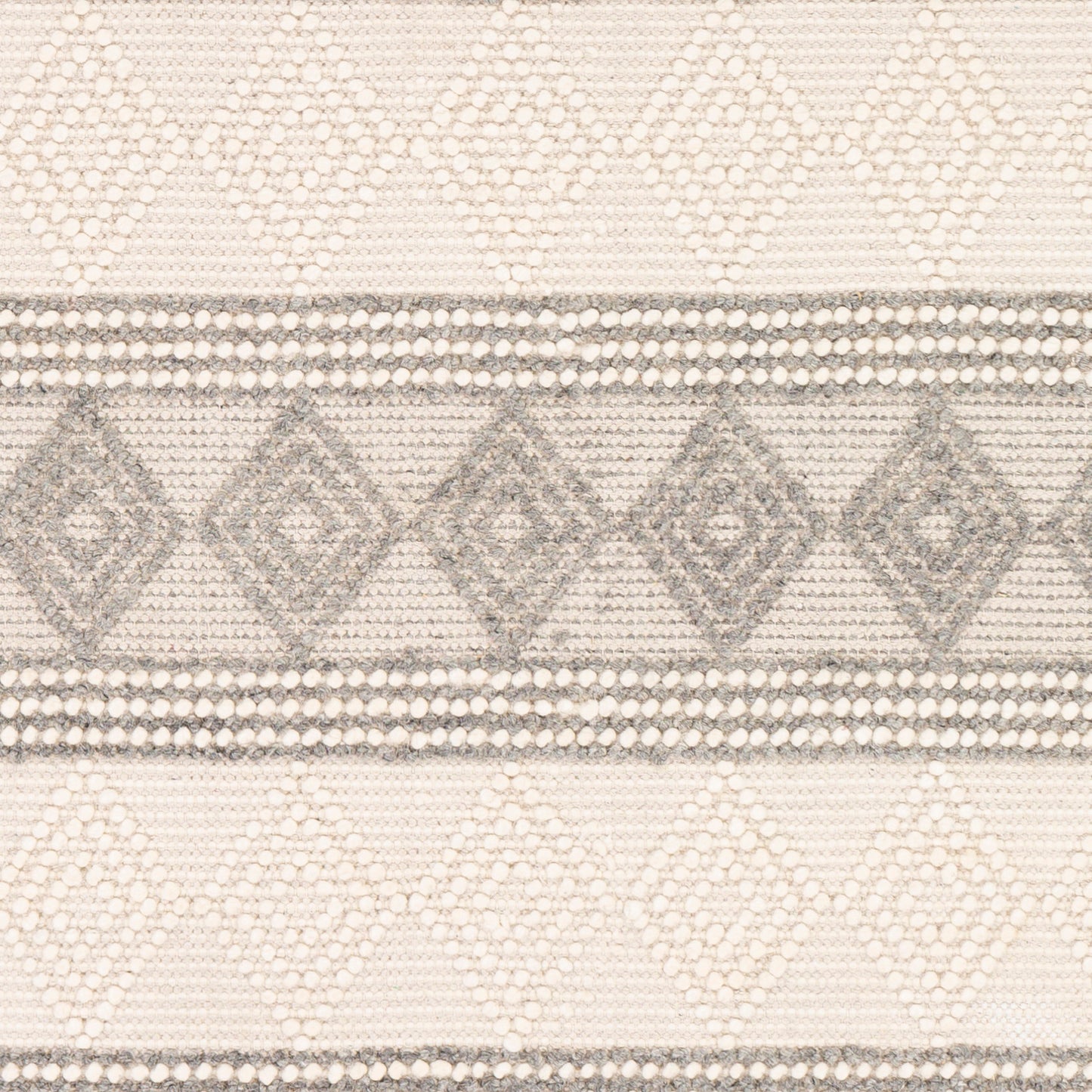 Hygge Cottage Grey and Cream Geometric Wool Mix Hand Woven Rug