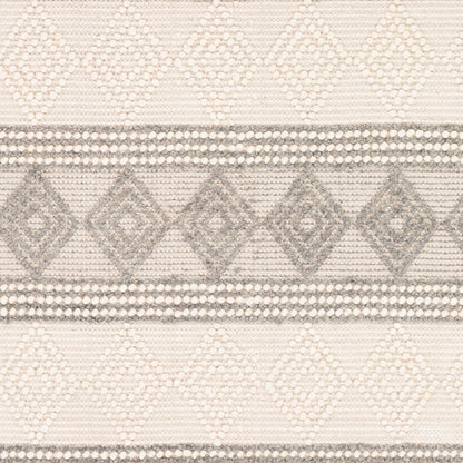 Hygge Cottage Grey and Cream Geometric Wool Mix Hand Woven Rug
