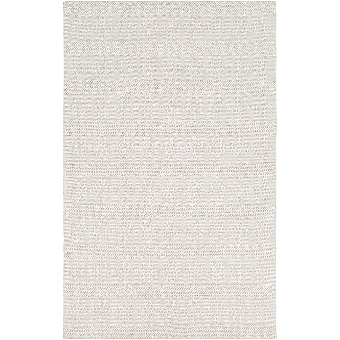 Hygge Cottage White Geometric Wool Mix Hand Woven Rug