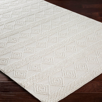 Hygge Cottage White Geometric Wool Mix Hand Woven Rug