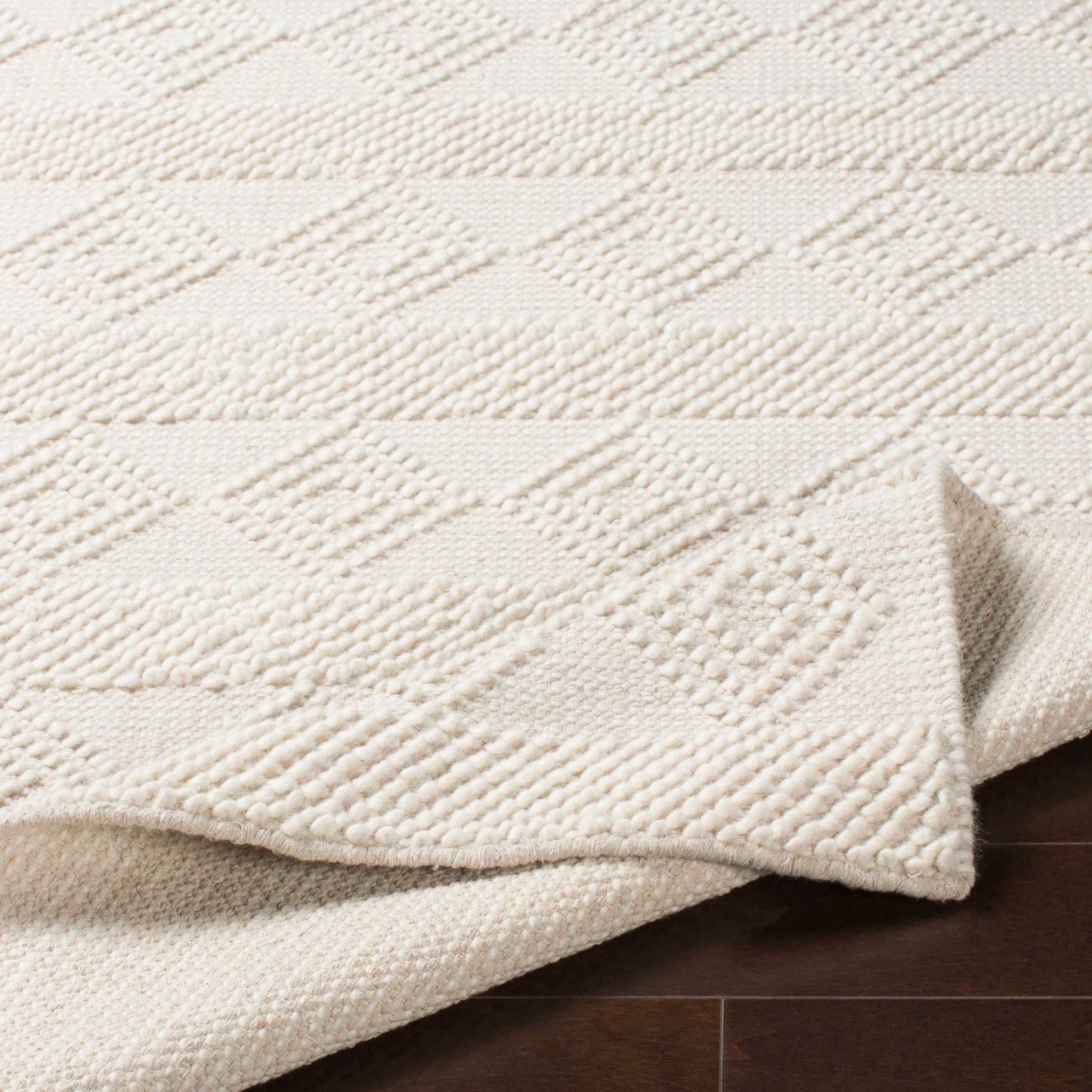 Hygge Cottage White Geometric Wool Mix Hand Woven Rug