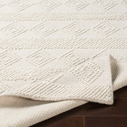 Hygge Cottage White Geometric Wool Mix Hand Woven Rug