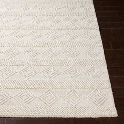 Hygge Cottage White Geometric Wool Mix Hand Woven Rug