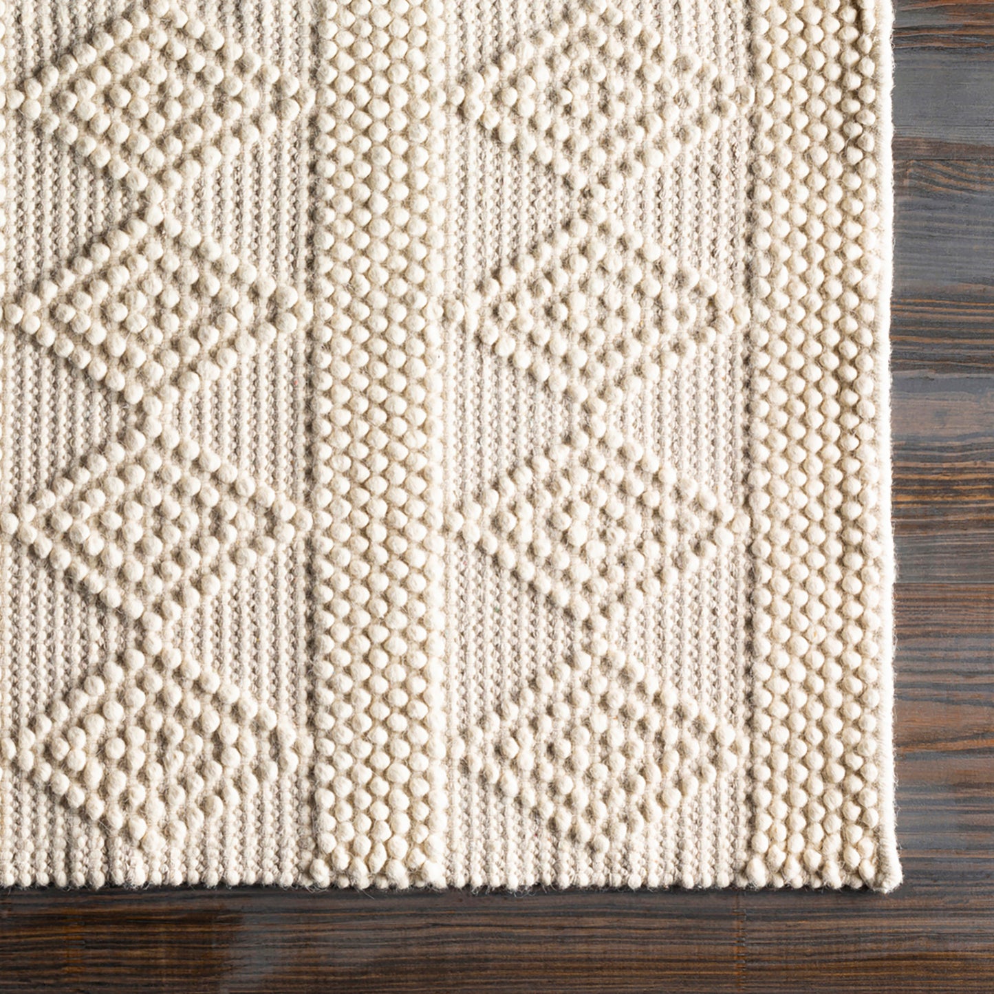 Hygge Cottage White Geometric Wool Mix Hand Woven Rug